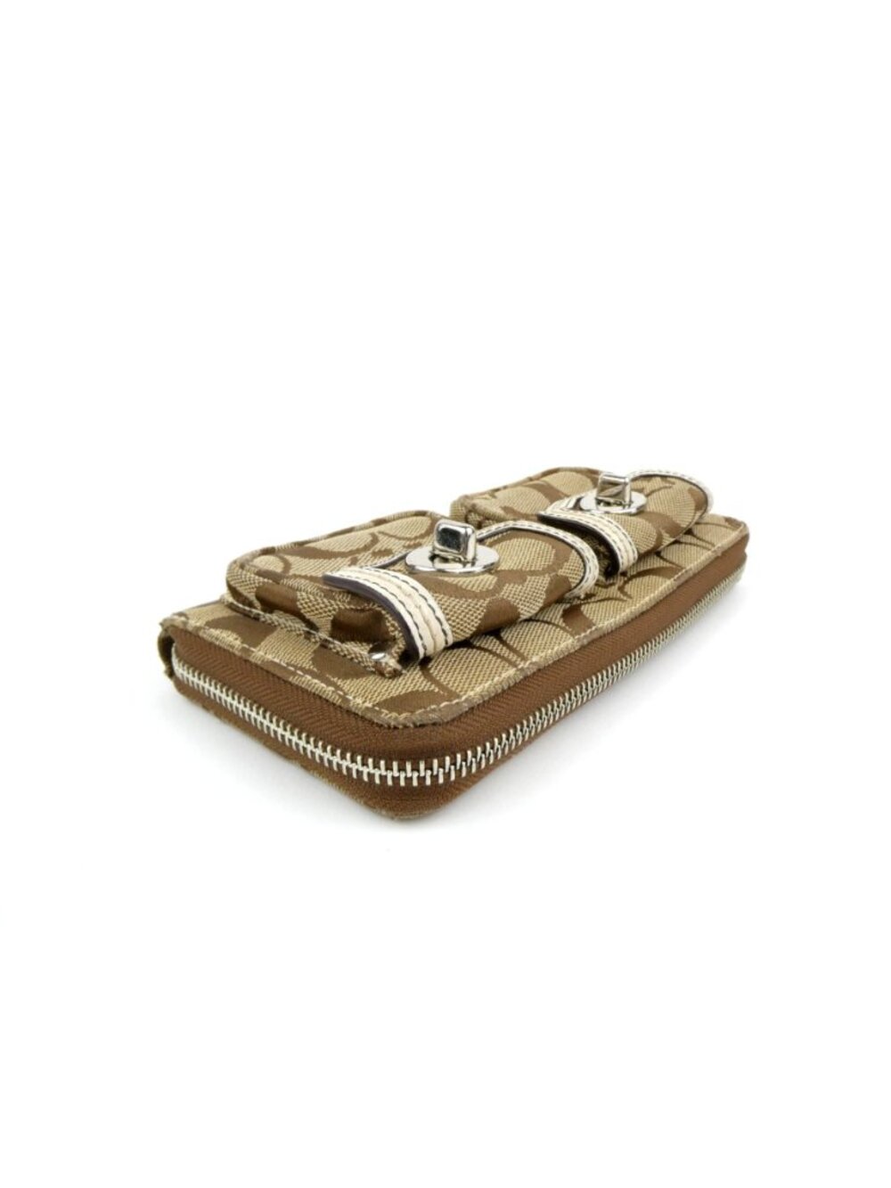 Coach Signature Khaki Chalk Zip Around Accordion Wallet - Picture 3 of 16